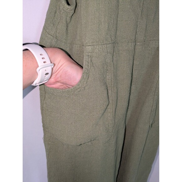 Cat & Jack Jumpsuit L 10 12 Girl's Green Linen Blend Spaghetti Strap Romper - Picture 2 of 8